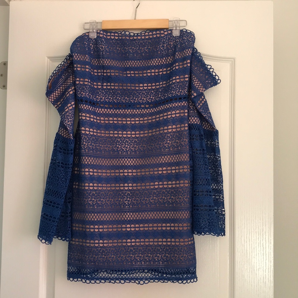 Blue lace off the shoulder dress